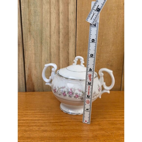 Vintage Porcelain Sugar Bowl With Lid & Floral Pink Rose Design - Picture 6 of 7